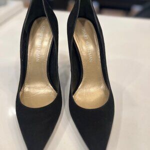 High heel black suede pumps